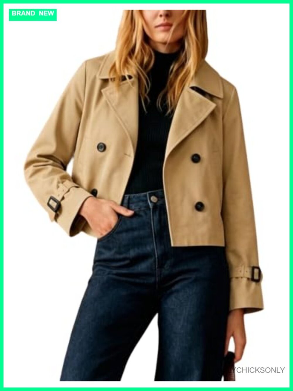 Cropped Trench Coat Lightweight Casual Jacket Double Breasted Lapel